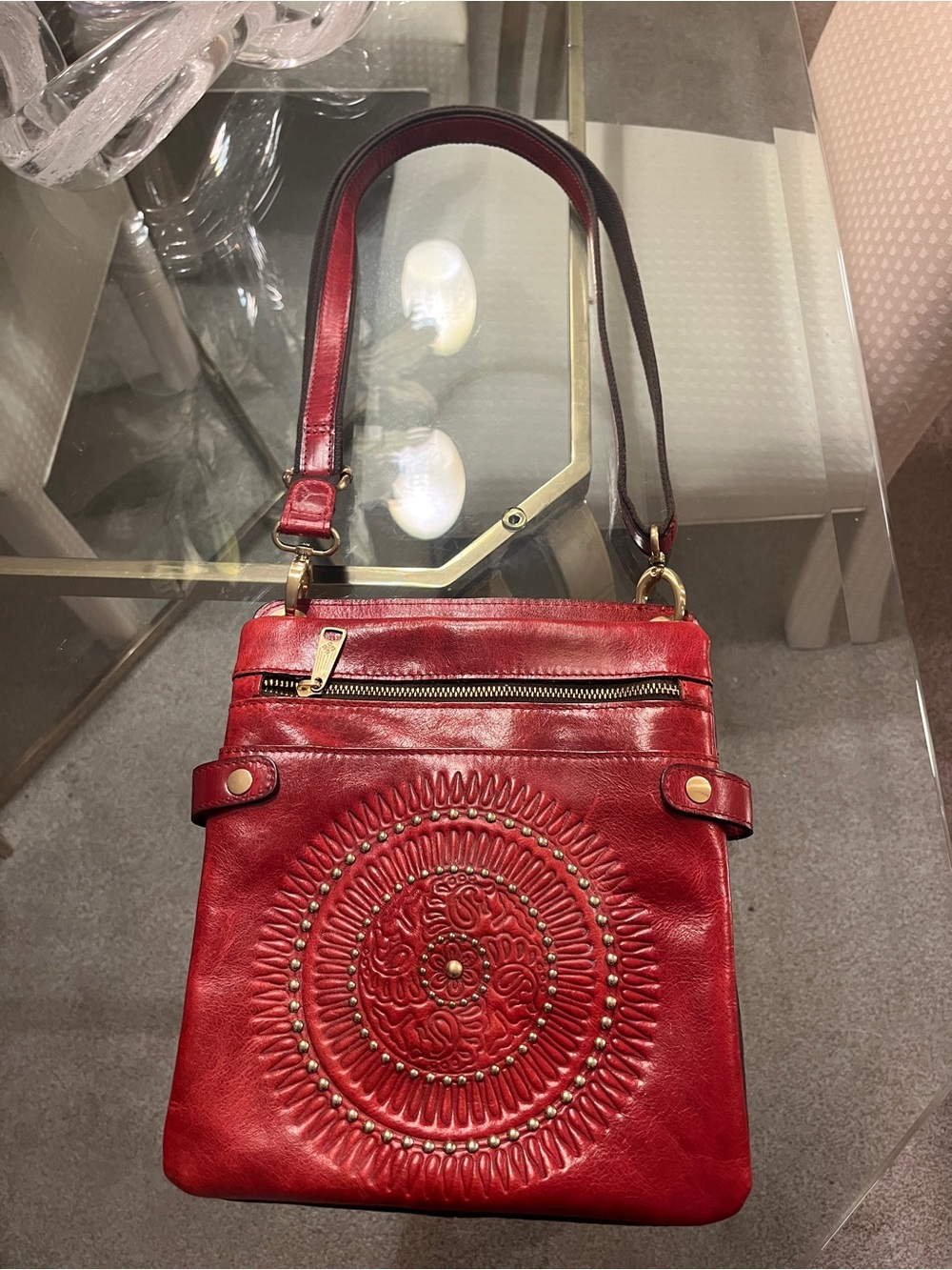 PATRICIA NASH Francesca Distressed Leather Crossbody Berry Red